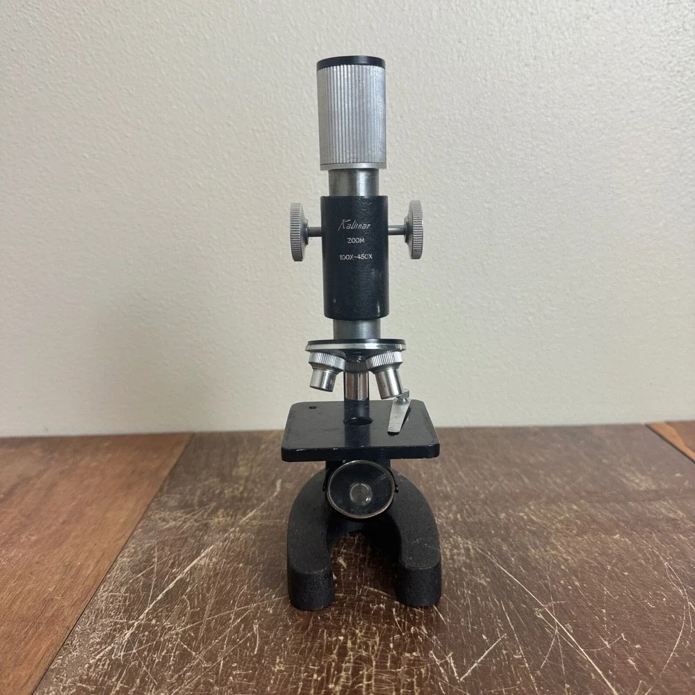 Kalimar zoom 100x - 450x microscope VINTAGE Glass Slides‎ Wood Box